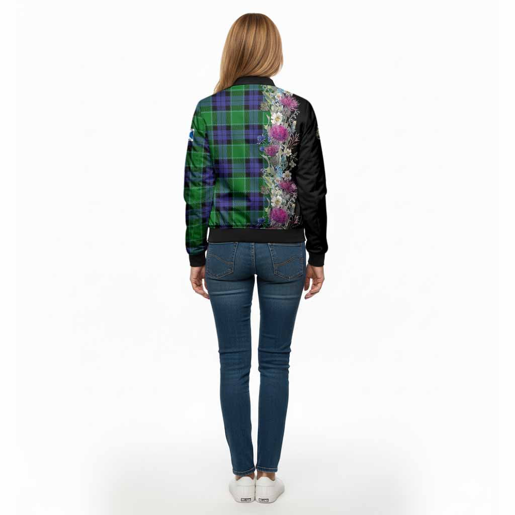 Monteith Tartan Crest Thistle Floral Bomber Jacket - Tartan Vibes Clothing