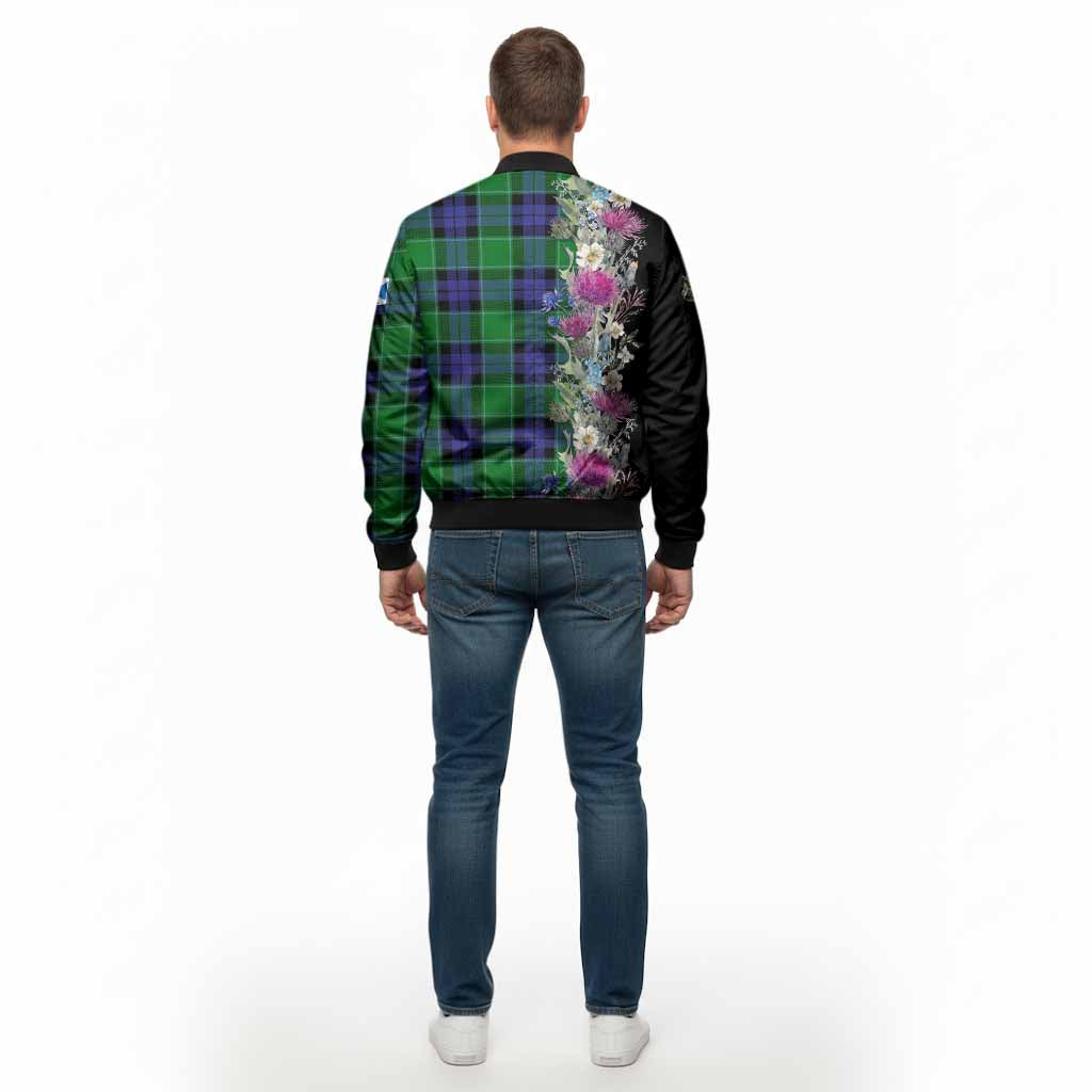 Monteith Tartan Crest Thistle Floral Bomber Jacket - Tartan Vibes Clothing