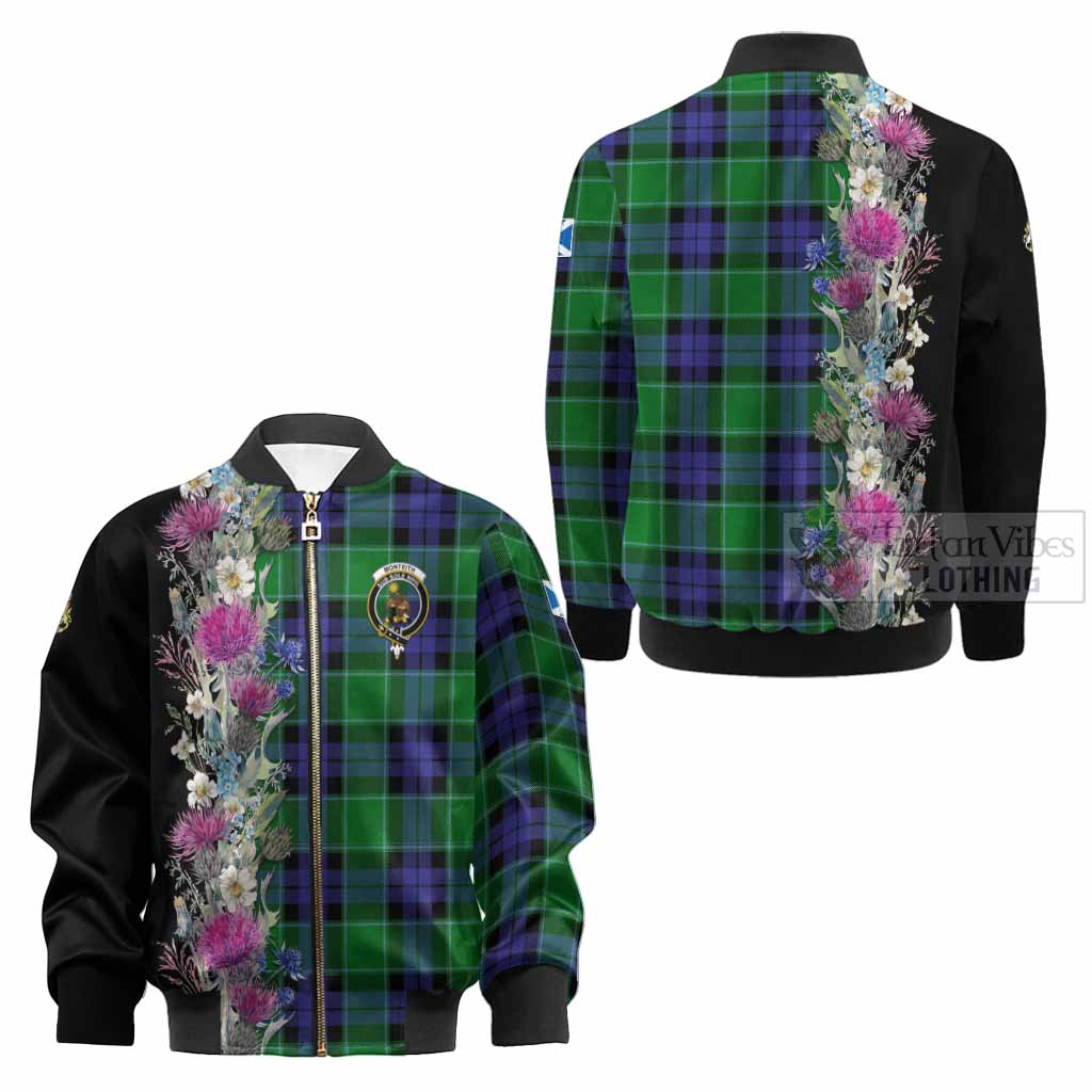 Monteith Tartan Crest Thistle Floral Kid Bomber Jacket - Tartan Vibes Clothing