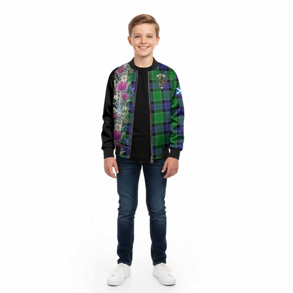Monteith Tartan Crest Thistle Floral Kid Bomber Jacket - Tartan Vibes Clothing