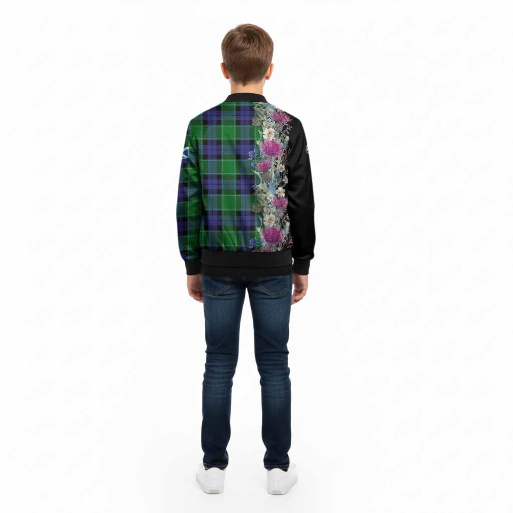 Monteith Tartan Crest Thistle Floral Kid Bomber Jacket - Tartan Vibes Clothing