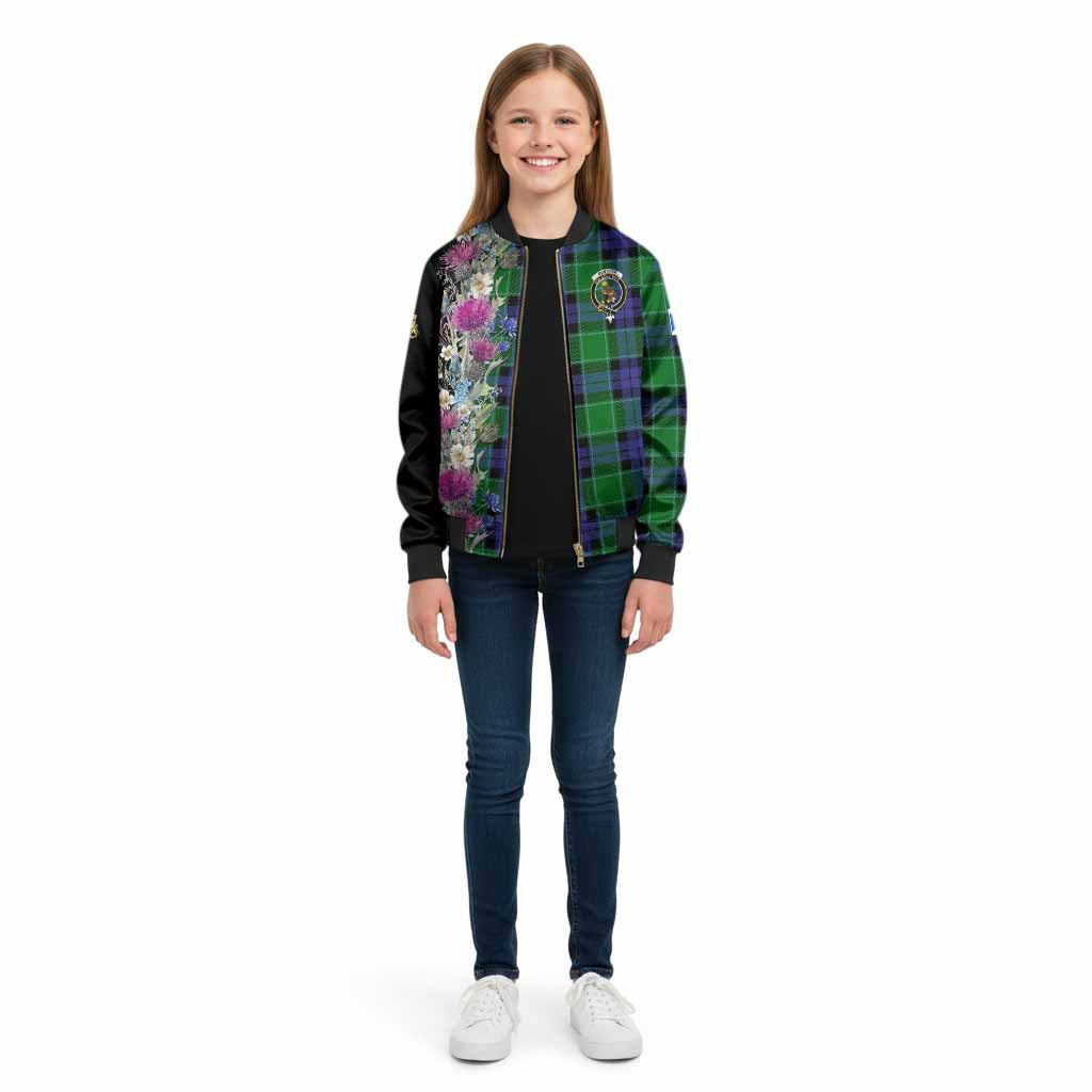 Monteith Tartan Crest Thistle Floral Kid Bomber Jacket - Tartan Vibes Clothing