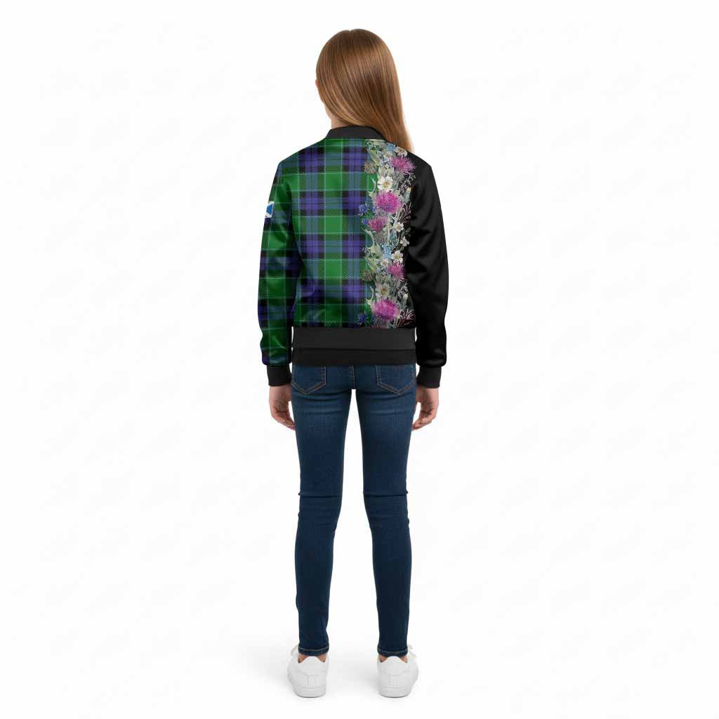 Monteith Tartan Crest Thistle Floral Kid Bomber Jacket - Tartan Vibes Clothing