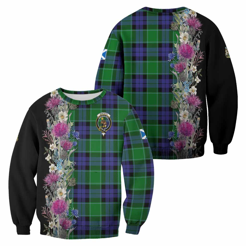 Monteith Tartan Crest Thistle Floral Sweatshirt - Tartan Vibes Clothing