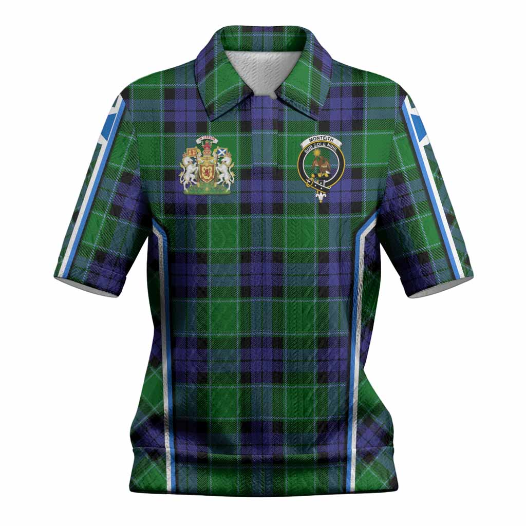 Monteith Tartan Crest Women’s Polo Sweater Top Scotland Coat of Arm Flag Style