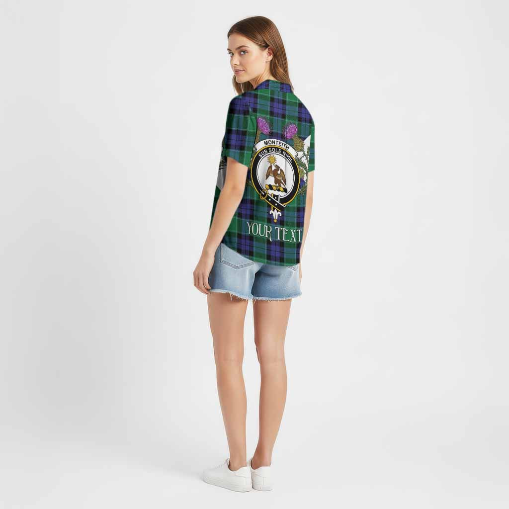 Monteith Tartan Family Crest Cotton Hawaiian Shirt Scottish Burns Night Thistle Floral