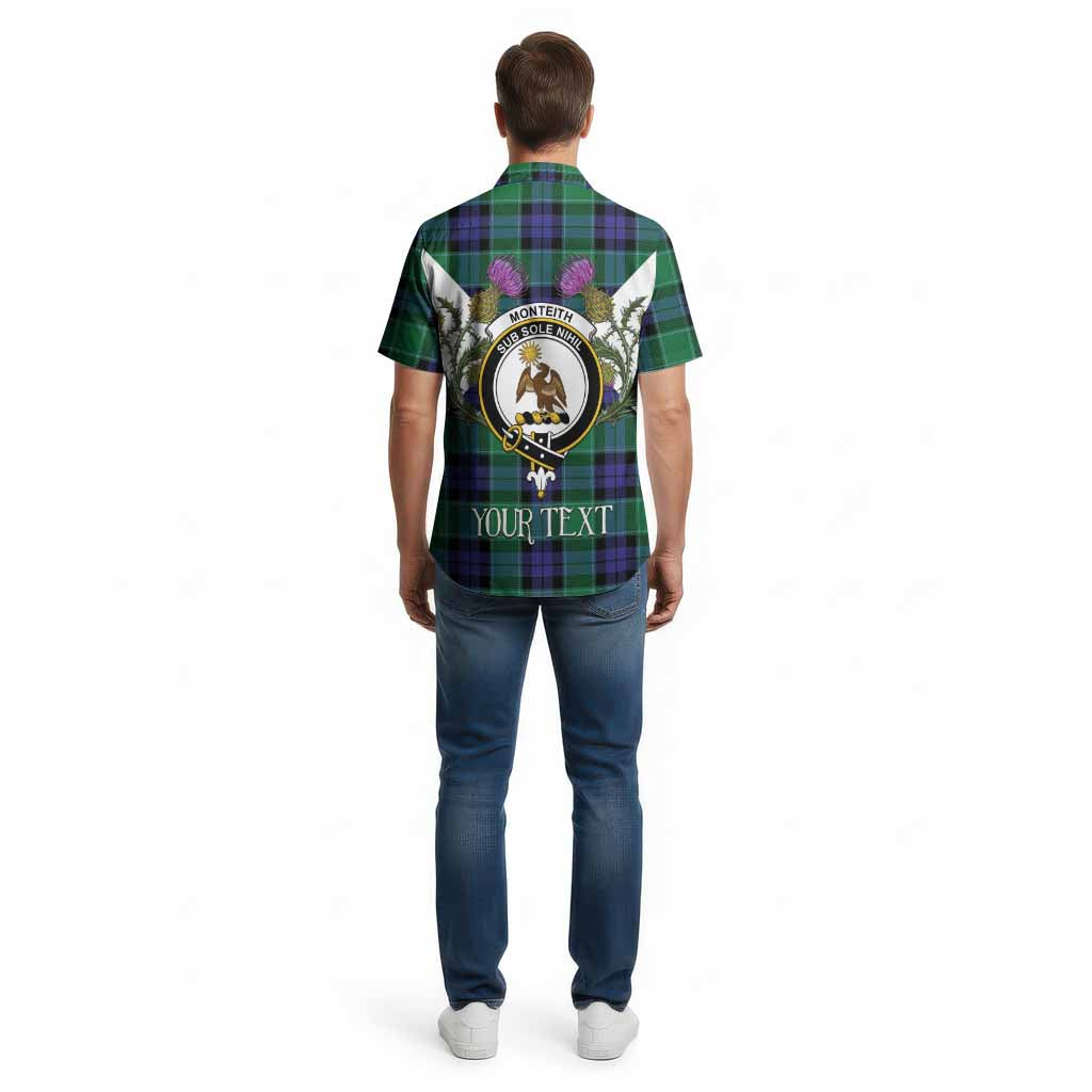 Monteith Tartan Family Crest Cotton Hawaiian Shirt Scottish Burns Night Thistle Floral