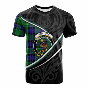 Monteith Tartan Family Crest Cotton T-shirt Celtic Scottish Thistle Floral