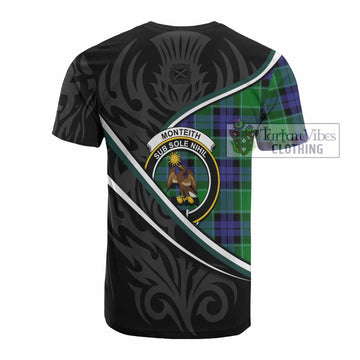Monteith Tartan Family Crest Cotton T-shirt Celtic Scottish Thistle Floral