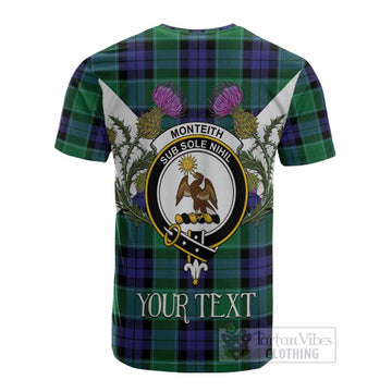 Monteith Tartan Family Crest Cotton T-shirt Scottish Burns Night Thistle Floral