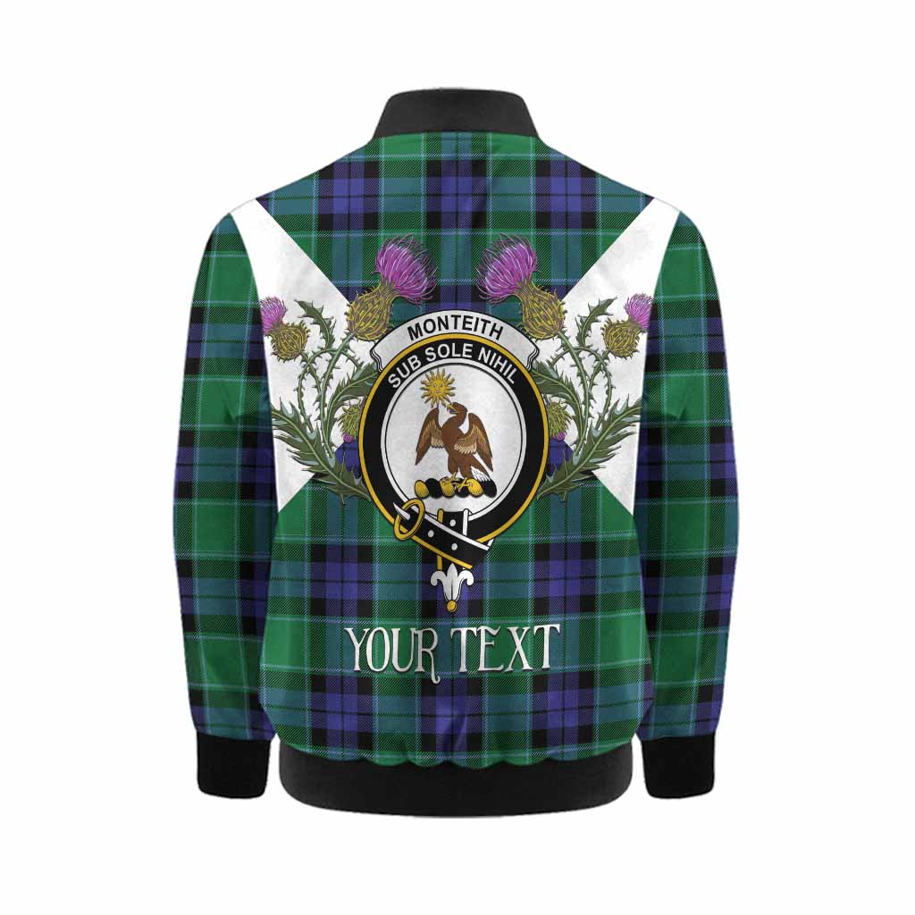 Monteith Tartan Family Crest Kid Bomber Jacket Scottish Burns Night Thistle Floral