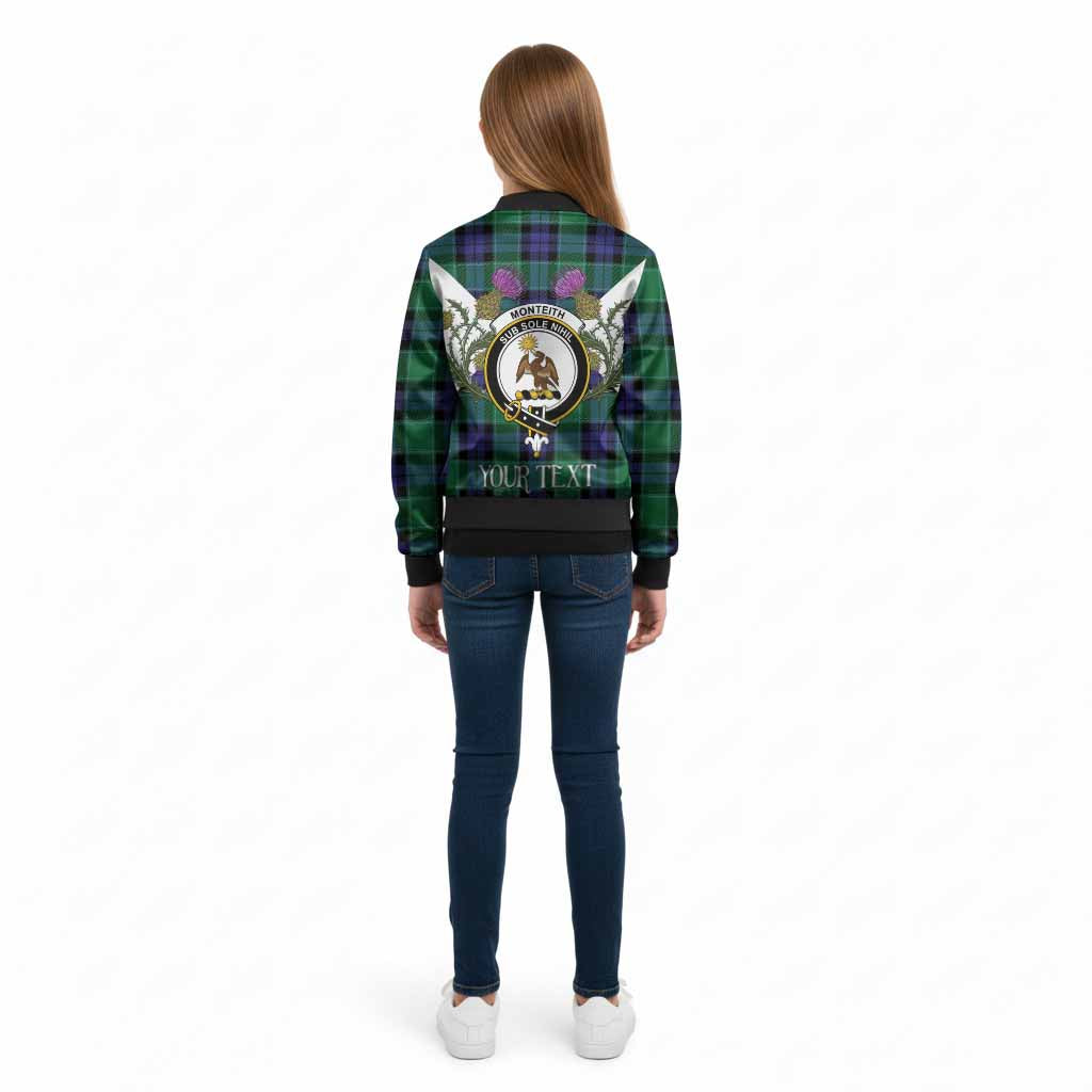 Monteith Tartan Family Crest Kid Bomber Jacket Scottish Burns Night Thistle Floral