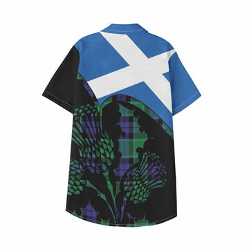 Monteith Tartan Family Crest Kid Hawaiian Shirt Scotland Thistle Floral Flag Style