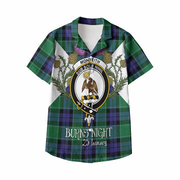 Monteith Tartan Family Crest Kid Hawaiian Shirt Scottish Burns Night Thistle Floral