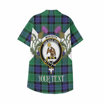 Monteith Tartan Family Crest Kid Hawaiian Shirt Scottish Burns Night Thistle Floral