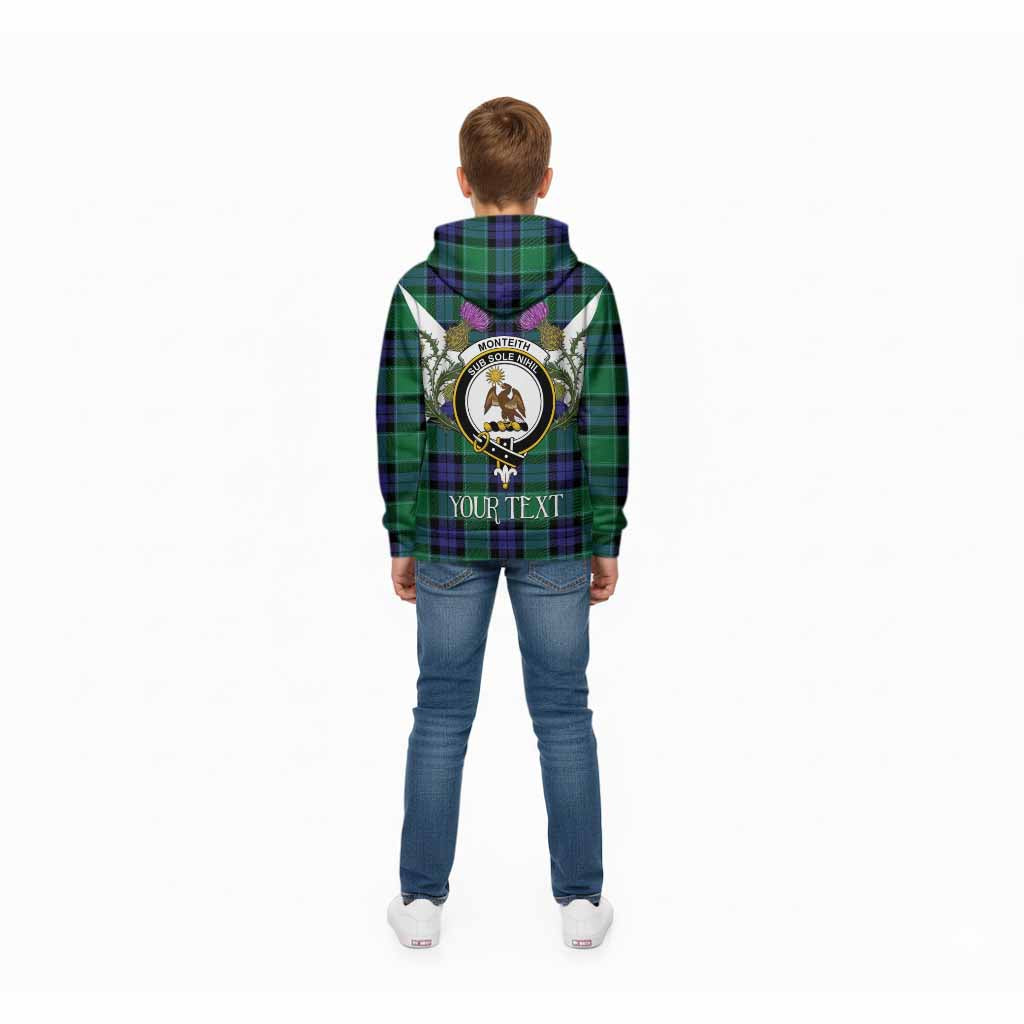 Monteith Tartan Family Crest Kid Hoodie Scottish Burns Night Thistle Floral