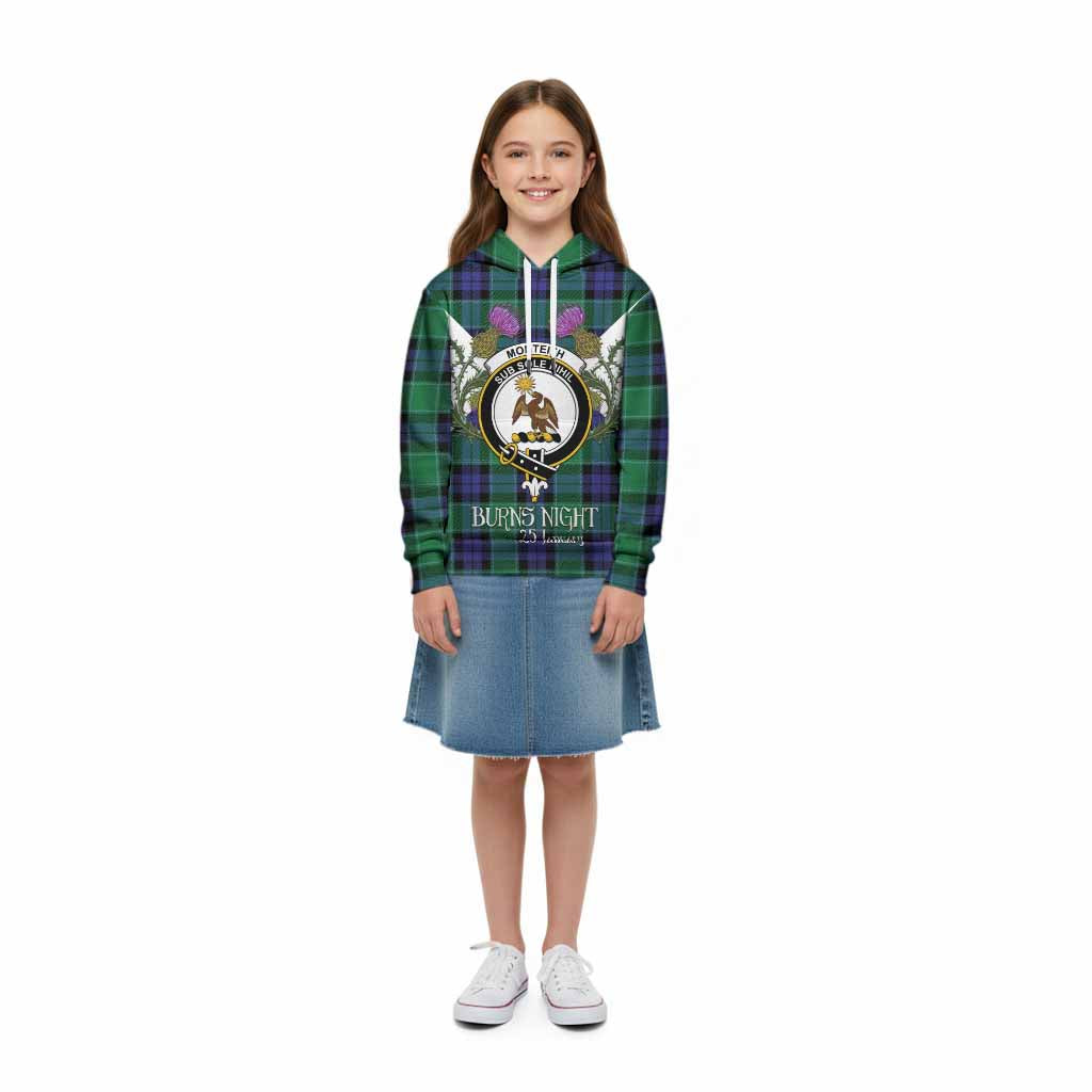Monteith Tartan Family Crest Kid Hoodie Scottish Burns Night Thistle Floral