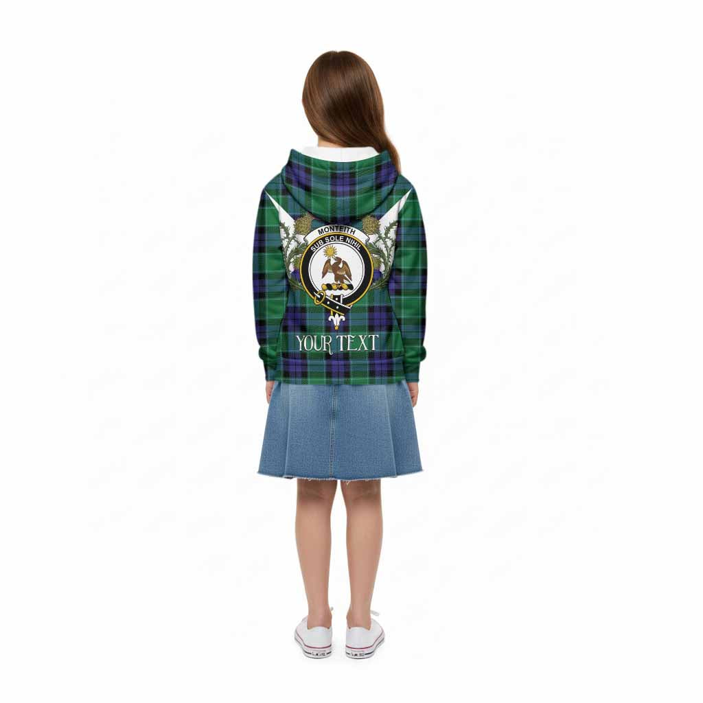 Monteith Tartan Family Crest Kid Hoodie Scottish Burns Night Thistle Floral