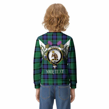 Monteith Tartan Family Crest Kid Knitted Sweatshirt Scottish Burns Night Thistle Floral