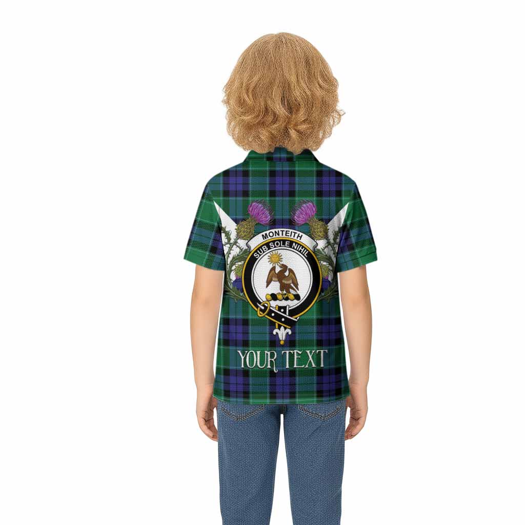 Monteith Tartan Family Crest Kid Polo Shirt Scottish Burns Night Thistle Floral