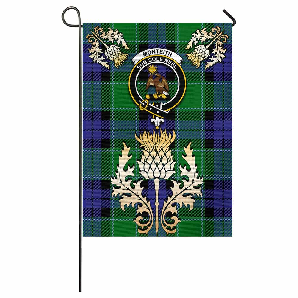 Monteith Tartan Garden Flag with Golden Regal Scottish Thistle Emblem - Tartan Vibes Clothing