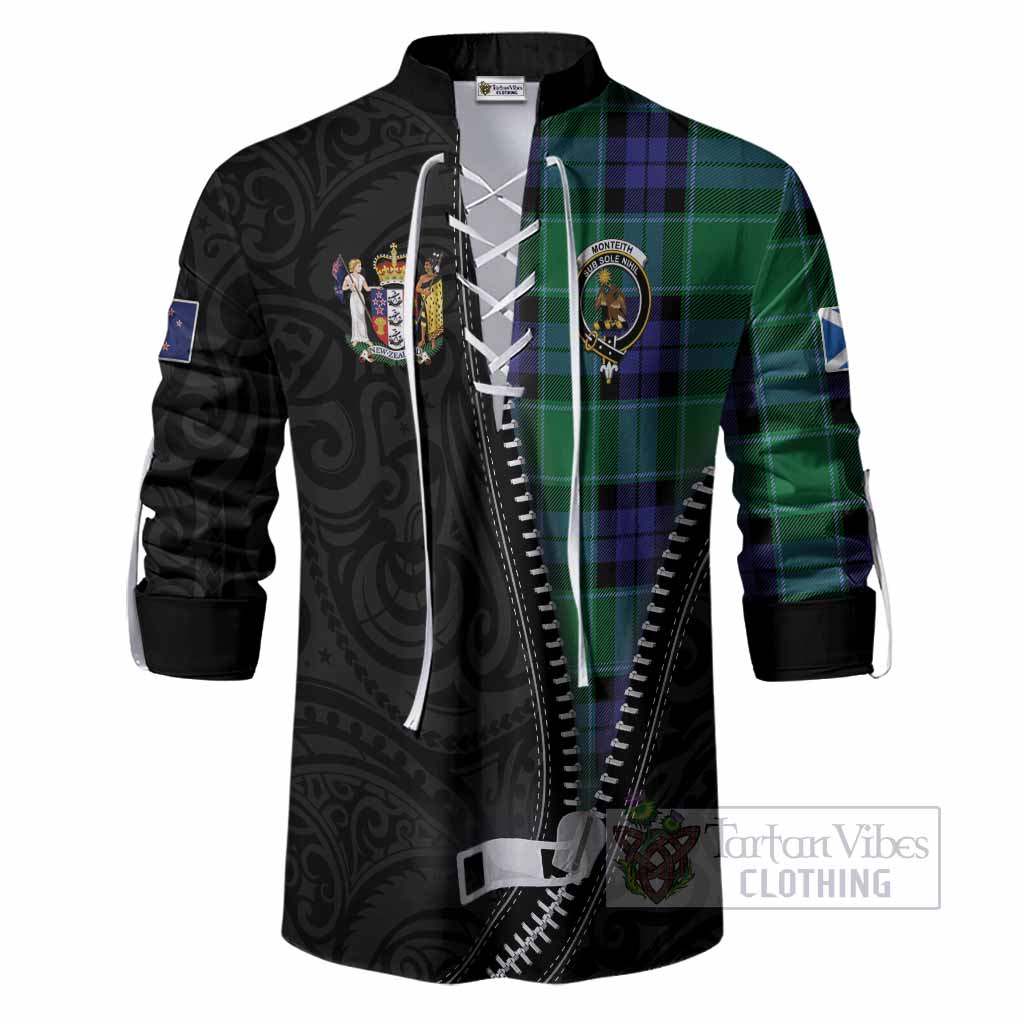 Monteith Tartan Ghillie Shirt New Zealand Pattern Unique Zipper Stylized