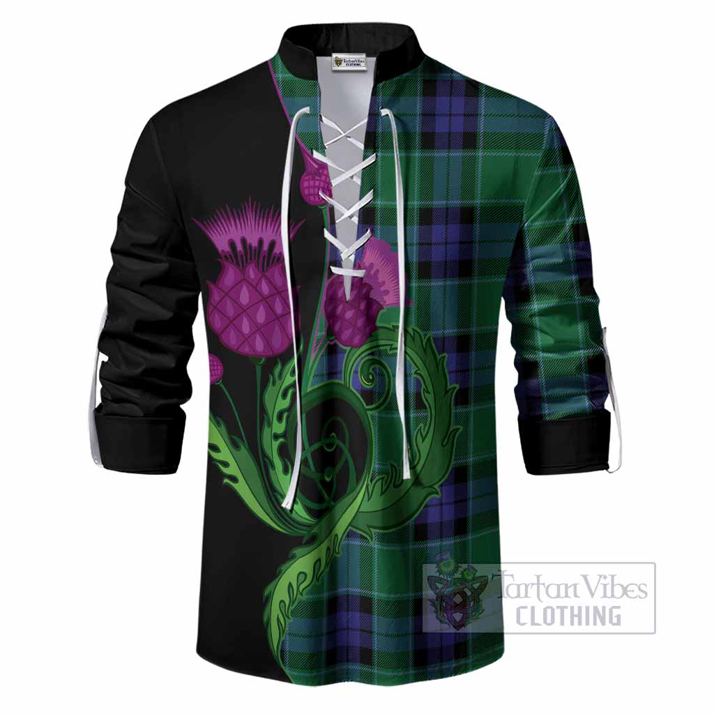 Monteith Tartan Ghillie Shirt Traditional Scottish Thistle
