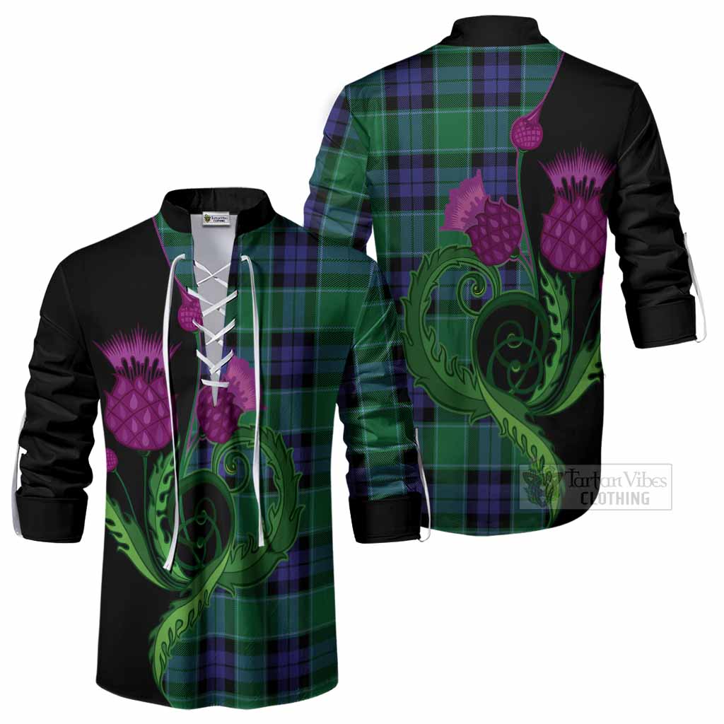 Monteith Tartan Ghillie Shirt Traditional Scottish Thistle