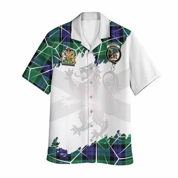 Monteith Tartan Hawaiian Shirt with Family Crest and Lion Rampant Grunge Style