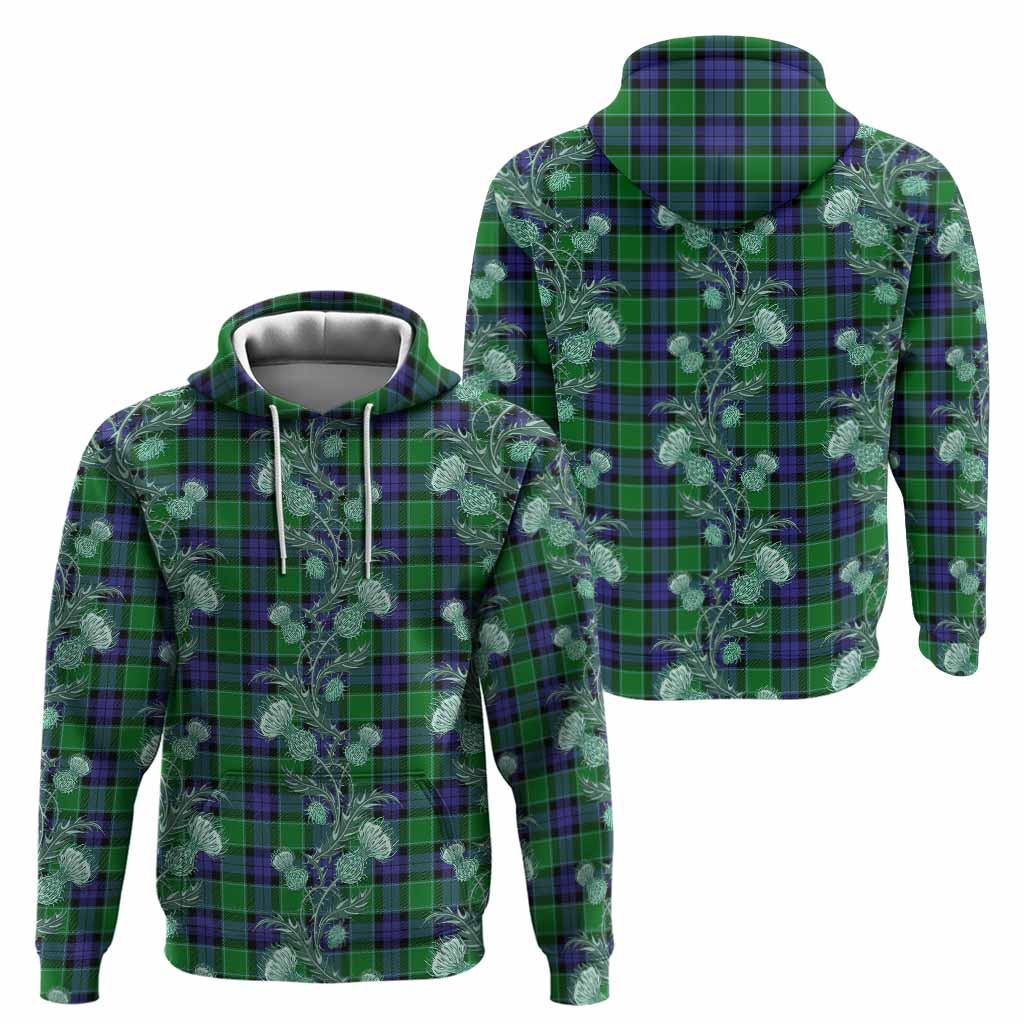 Monteith Tartan Hoodie Seamless Scottish Thistle Flowers