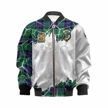 Monteith Tartan Kid Bomber Jacket with Family Crest and Lion Rampant Grunge Style