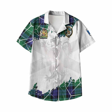 Monteith Tartan Kid Hawaiian Shirt with Family Crest and Lion Rampant Grunge Style