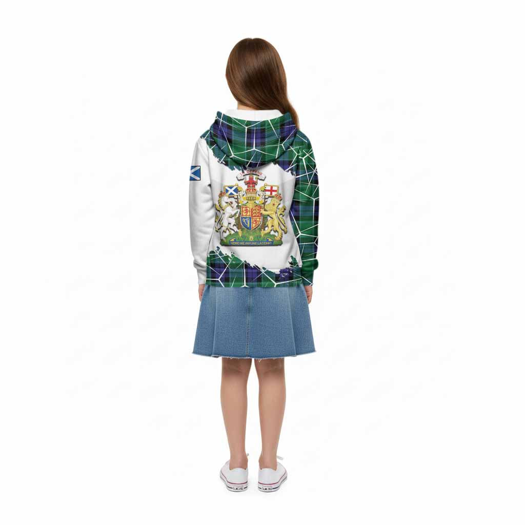 Monteith Tartan Kid Hoodie with Family Crest and Lion Rampant Grunge Style