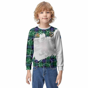Monteith Tartan Kid Knitted Sweatshirt with Family Crest and Lion Rampant Grunge Style