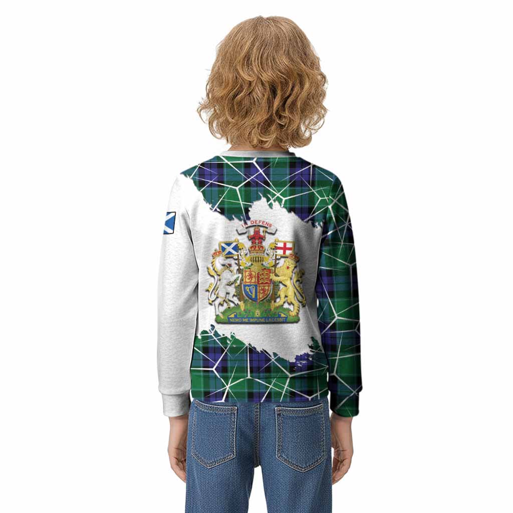 Monteith Tartan Kid Knitted Sweatshirt with Family Crest and Lion Rampant Grunge Style