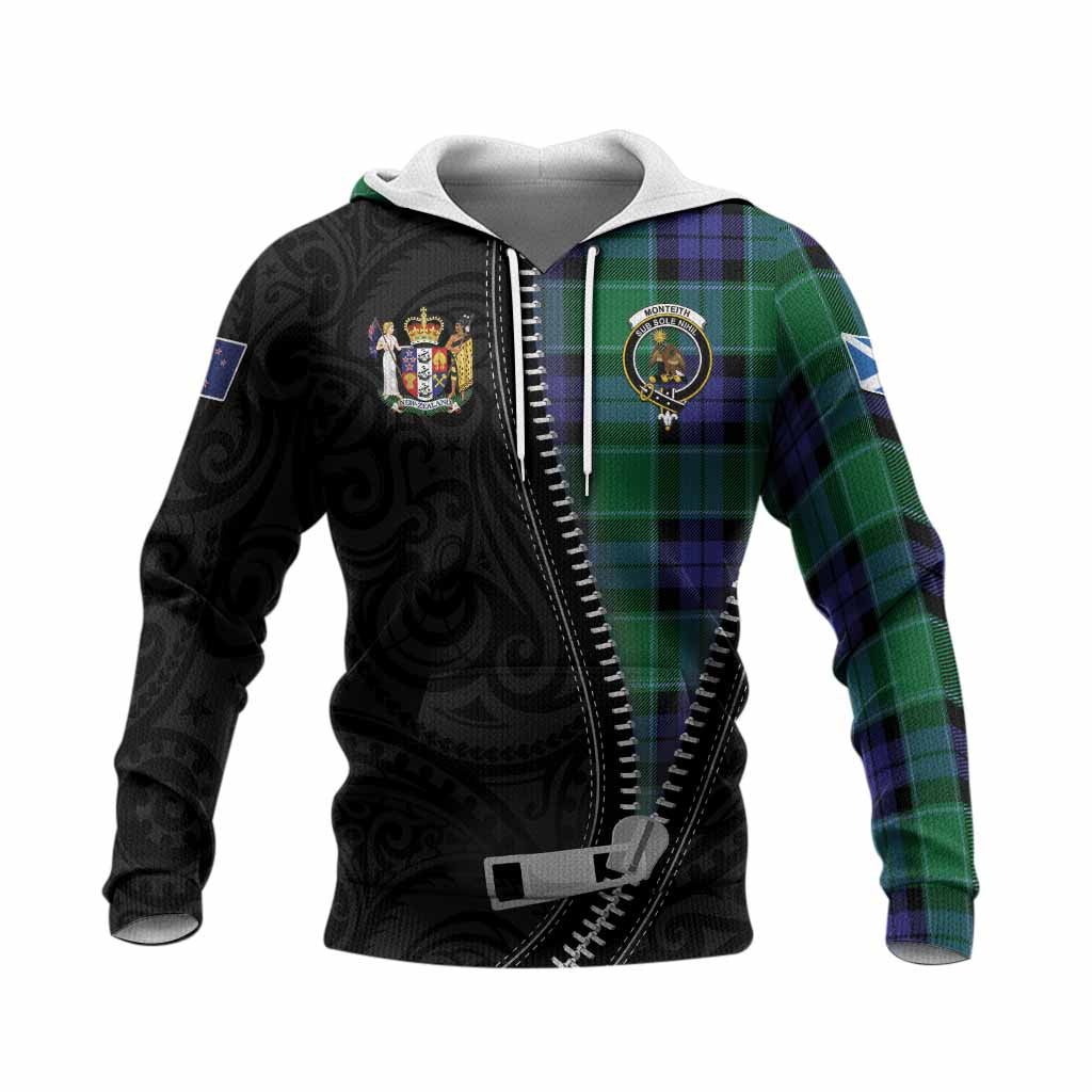 Monteith Tartan Knitted Hoodie New Zealand Pattern Unique Zipper Stylized