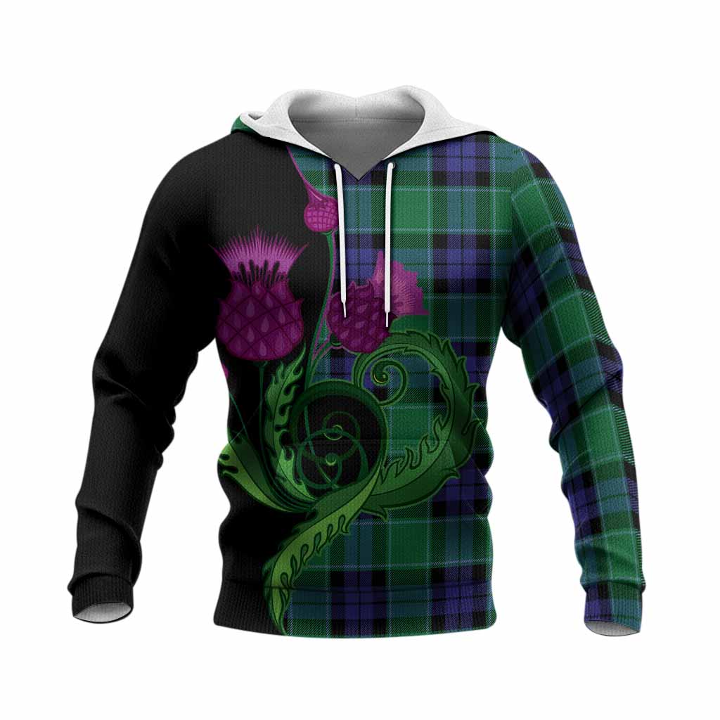 Monteith Tartan Knitted Hoodie Traditional Scottish Thistle