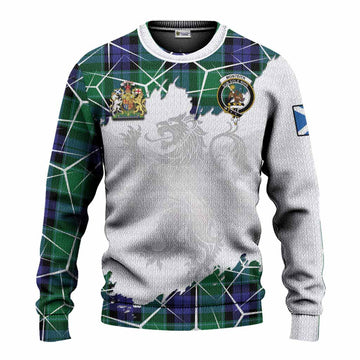 Monteith Tartan Knitted Sweater with Family Crest and Lion Rampant Grunge Style