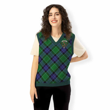 Monteith Tartan Knitted V-Neck Vest with Family Crest Cross Style
