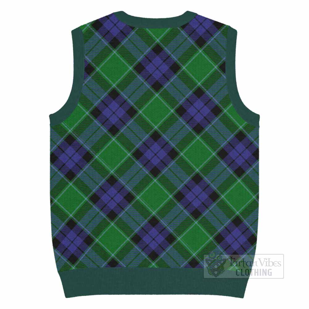 Monteith Tartan Knitted V-Neck Vest with Family Crest Cross Style