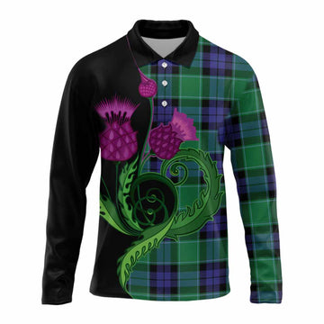 Monteith Tartan Long Sleeve Polo Shirt Traditional Scottish Thistle