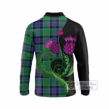 Monteith Tartan Long Sleeve Polo Shirt Traditional Scottish Thistle