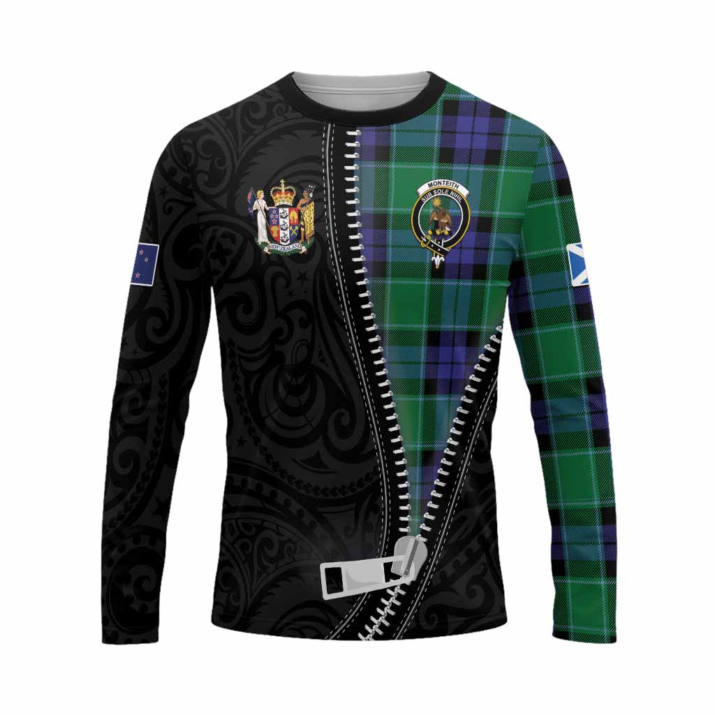 Monteith Tartan Long Sleeve T-Shirt New Zealand Pattern Unique Zipper Stylized