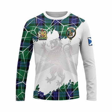 Monteith Tartan Long Sleeve T-Shirt with Family Crest and Lion Rampant Grunge Style