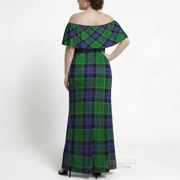 Monteith Tartan Off Shoulder Ruffle Maxi Dress