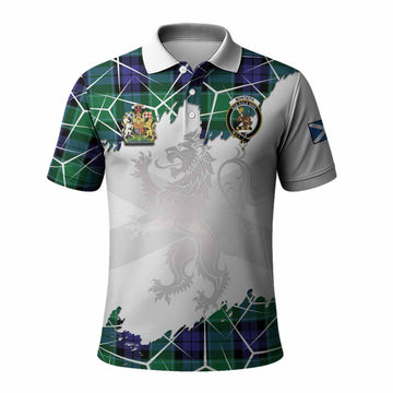 Monteith Tartan Polo Shirt with Family Crest and Lion Rampant Grunge Style