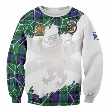 Monteith Tartan Sweatshirt with Family Crest and Lion Rampant Grunge Style