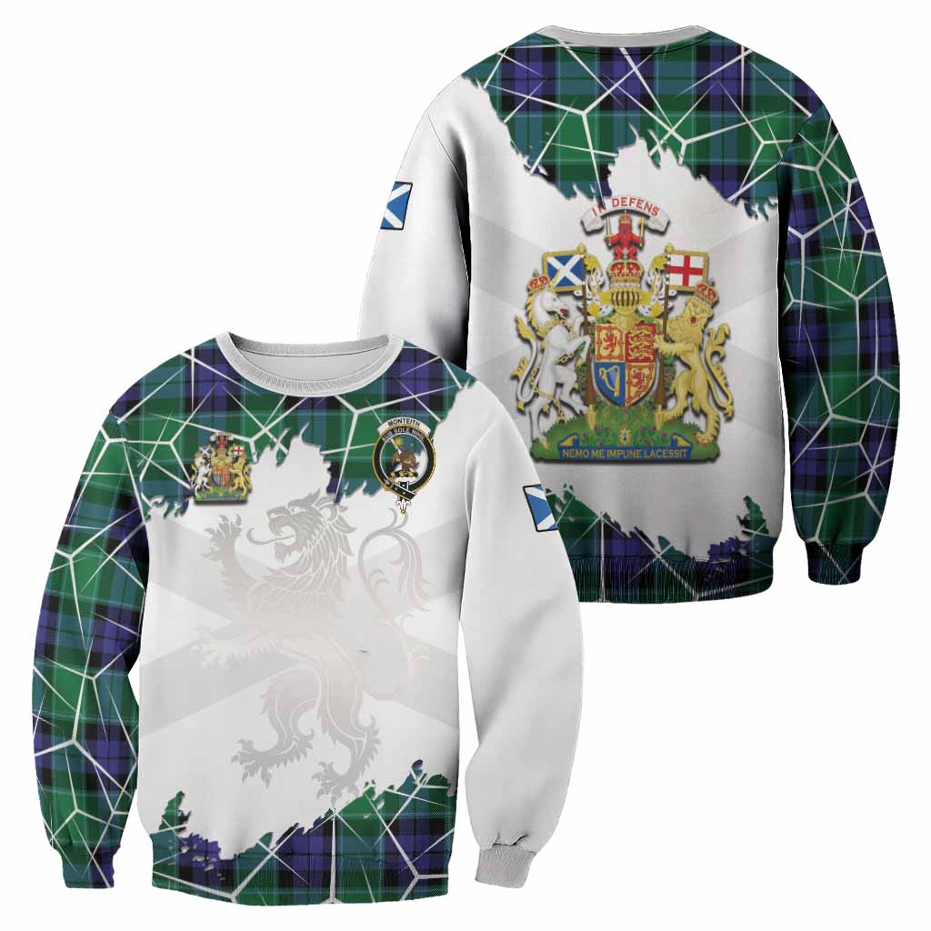 Monteith Tartan Sweatshirt with Family Crest and Lion Rampant Grunge Style