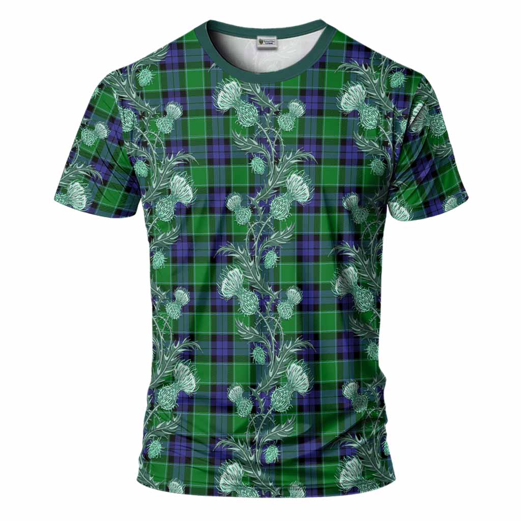 Monteith Tartan T-Shirt Seamless Scottish Thistle Flowers