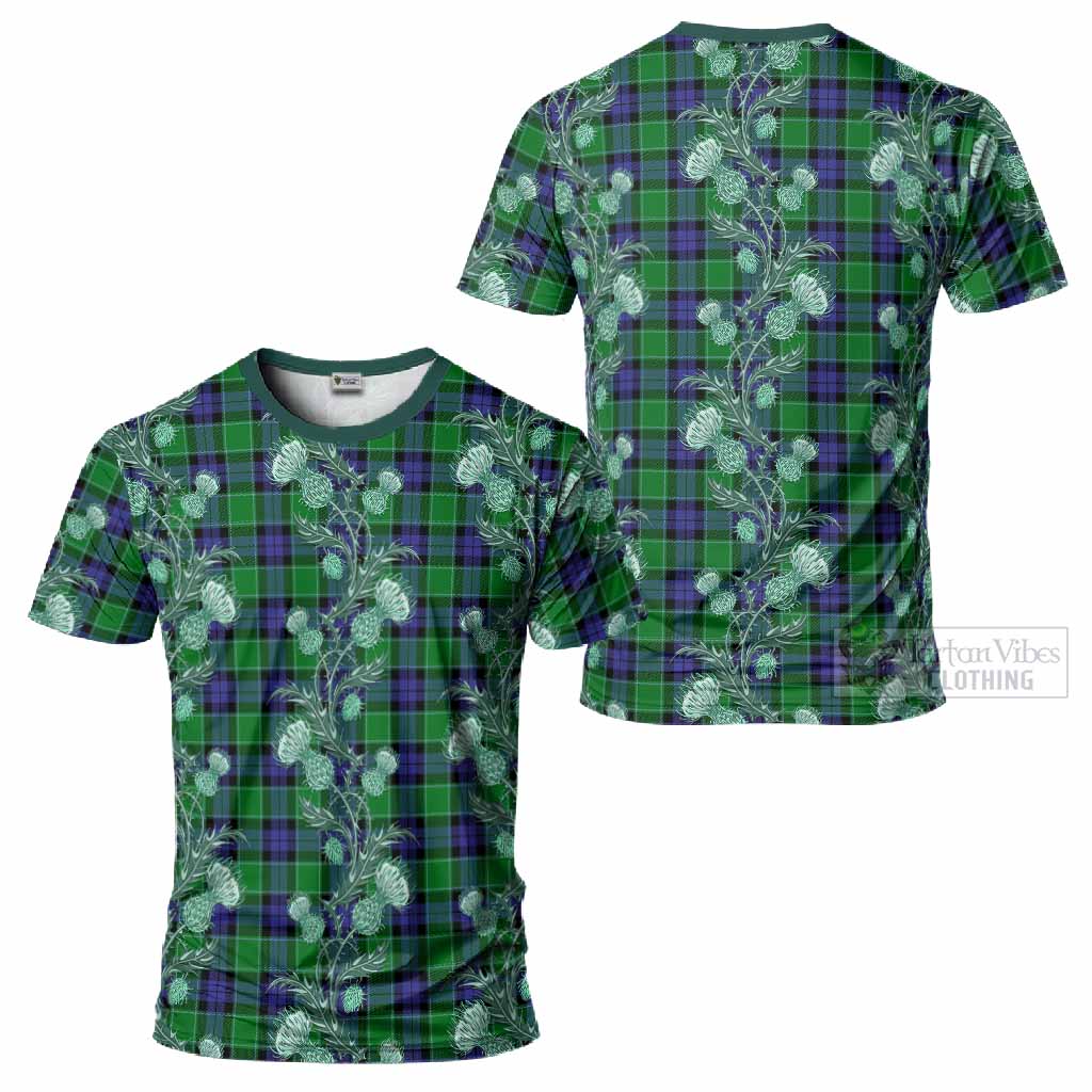 Monteith Tartan T-Shirt Seamless Scottish Thistle Flowers